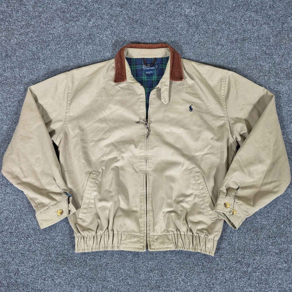 Polo Ralph Lauren Mens Harrington Jacket Tan Beige Plaid Lining Corduroy Large